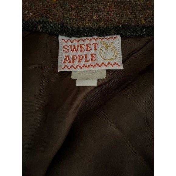 Vintage A Line‎ Midi Wool Blend Long Skirt Jacket Set Sweet Apple Olive Striped - Picture 11 of 13